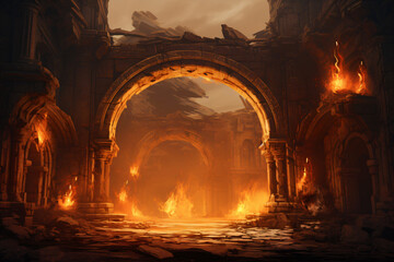 Fototapeta premium burning temple complex