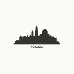 Italy Catania cityscape skyline city panorama vector flat modern logo icon. Sicily region town emblem with landmarks and building silhouettes, isolated clipart	