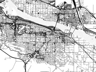 Greyscale vector city map of  Kennewick Washington in the United States of America with with water, fields and parks, and roads on a white background.