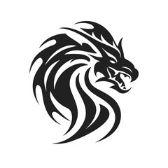 Tribal tattoo of the dragon head silhouette ornament flat style design vector illustration isolated on white background. Chinese symbol and fantasy mascot monster for design ideas and tattoos.