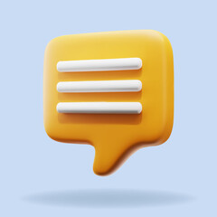 3d design of orange speech bubble message notification icon concept