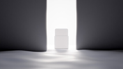 Bottle mockup on the water and narrow gap wall with bright light scene premium photo 3d render