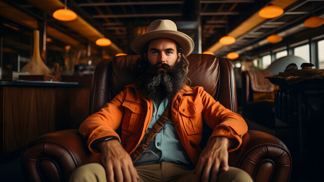 arafed man with a long beard sitting in a chair Generative AI