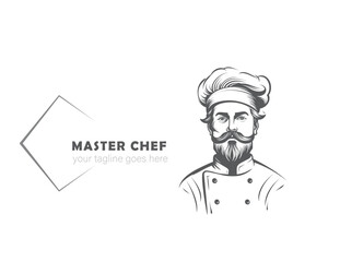 Logo with chef. The chief from the ladle tries the dish.  