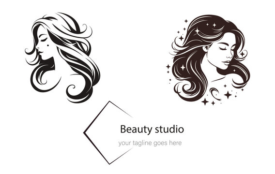 Vector abstract logo and branding design templates in trendy linear minimal style, emblem for beauty studio and cosmetics