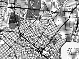 Greyscale vector city map of  New Orleans Center Louisiana in the United States of America with with water, fields and parks, and roads on a white background.