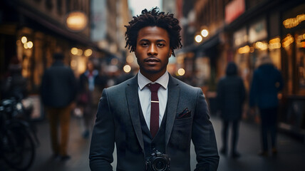 arafed man in a suit and tie standing in a busy street Generative AI - obrazy, fototapety, plakaty