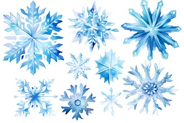 Watercolor icy Christmas snowflakes clip art Generative AI