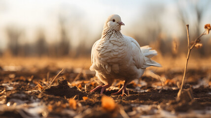 white pigeon standing in the middle of a field Generative AI