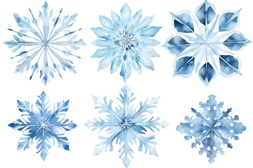 Watercolor icy Christmas snowflakes clip art Generative AI