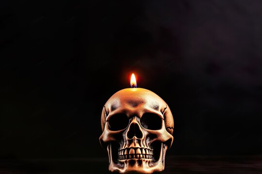 creepy skull on black background with copy space or text space