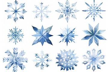 Watercolor icy Christmas snowflakes clip art Generative AI