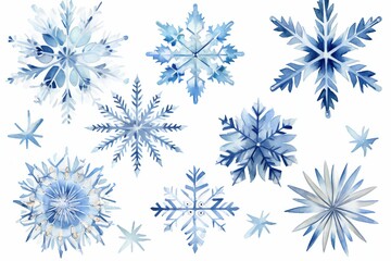 Watercolor icy Christmas snowflakes clip art Generative AI