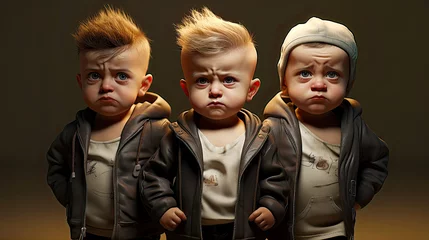 Foto op Plexiglas Three tough looking gangster babies on brown background. Postproducted generative AI illustration. © LeArchitecto