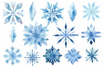 Fototapeta premium Watercolor icy Christmas snowflakes clip art Generative AI