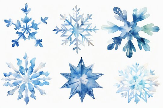 Watercolor icy Christmas snowflakes clip art Generative AI