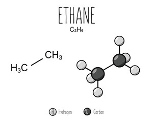 Ethane skeletal structure and flat model representation, isolated on a blank background. Vector editable.