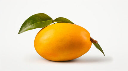 A ripe mango in yellow color on a neutral background.