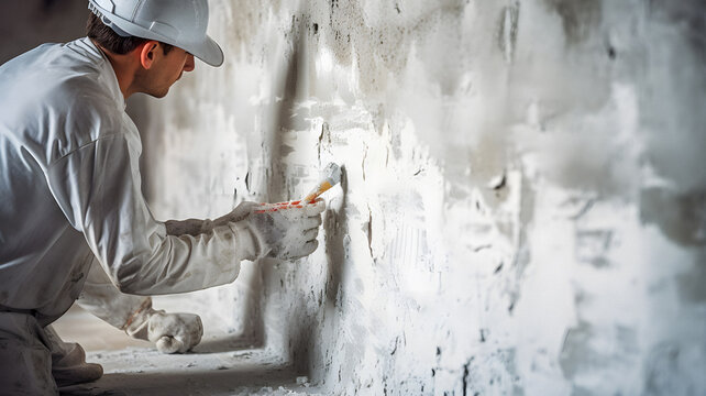 arafed man in white uniform painting a wall with a paintbrush Generative AI