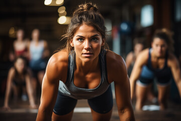 Fototapeta na wymiar CrossFit enthusiasts pushing their limits in a rigorous training session at an urban fitness club 
