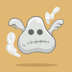 Halloween sticker. Pumpkin, Skull, Vampire lips, bat, ghost, skeleton, witch. Print for t-shirt. Vector illustration