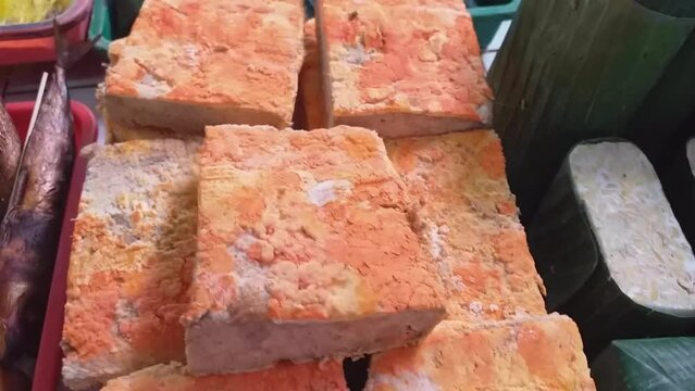 Indonesian Sundanese Food - Oncom or Fermented Soybeans.