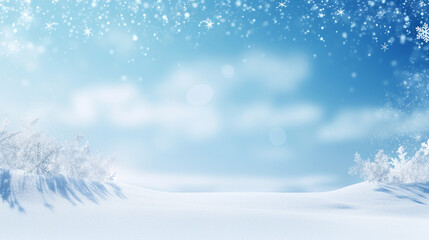 Naklejka na ściany i meble Christmas card. soft blue winter background with snowflakes. Generative Ai