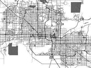 Greyscale vector city map of  Phoenix Arizona in the United States of America with with water, fields and parks, and roads on a white background.