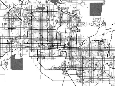 Greyscale vector city map of  Phoenix Arizona in the United States of America with with water, fields and parks, and roads on a white background.