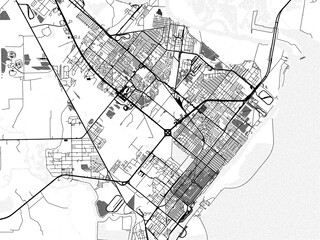 Greyscale vector city map of  Port Arthur Texas in the United States of America with with water, fields and parks, and roads on a white background.