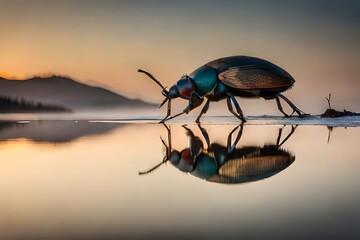 beetle on the ground - obrazy, fototapety, plakaty