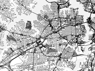 Greyscale vector city map of  Portsmouth Virginia in the United States of America with with water, fields and parks, and roads on a white background.