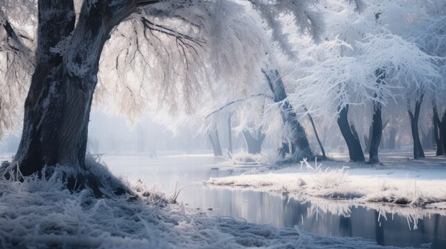 The trees were frozen by the snow, AI generated Image
