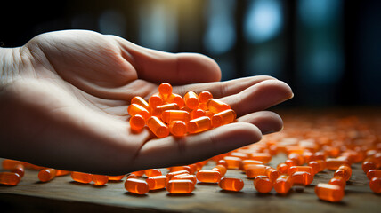 someone holding a handful of orange pills in their hand Generative AI