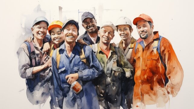 Group of workers in watercolor, ai generated