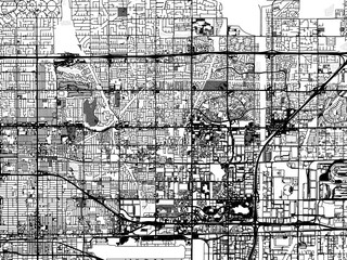 Greyscale vector city map of  Rancho Cucamonga California in the United States of America with with water, fields and parks, and roads on a white background.