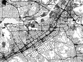 Greyscale vector city map of  Riverside California in the United States of America with with water, fields and parks, and roads on a white background.