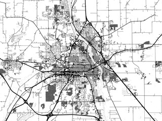 Greyscale vector city map of  Saint Cloud Minnesota in the United States of America with with water, fields and parks, and roads on a white background.