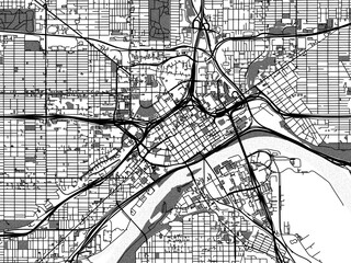 Greyscale vector city map of  Saint Paul Minnesota in the United States of America with with water, fields and parks, and roads on a white background.