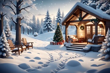 Santa's village. Christmas village. Winter Snow Scene Cold and Serene. A Gorgeous Snowed in Christmas Village Scene. Generative AI