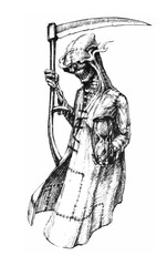 hand drawn image of death with scythe