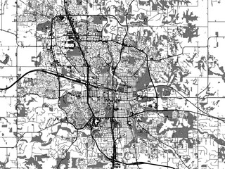 Greyscale vector city map of  Rochester Minnesota in the United States of America with with water, fields and parks, and roads on a white background.