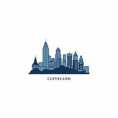 USA United States of America Cleveland city modern landscape skyline logo. Panorama vector flat US Ohio state icon with abstract shapes of landmarks, skyscraper, panorama, buildings - obrazy, fototapety, plakaty