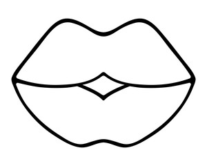 Lips. The mouth is folded into a tube. Sketch. Vector illustration. Coloring book for children. Doodle style. Outline on isolated background. Idea for web design, invitations, postcards.