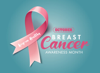 Posters for breast cancer awareness month in october. Realistic pink ribbon symbol. Medical Design. Vector illustration.