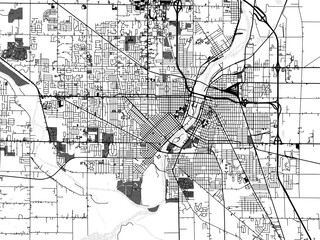 Greyscale vector city map of  Saginaw Michigan in the United States of America with with water, fields and parks, and roads on a white background.