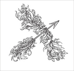 vector illustration of a floral ornament with an arrow and a bow