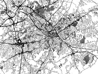 Greyscale vector city map of  Spartanburg South Carolina in the United States of America with with water, fields and parks, and roads on a white background.