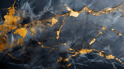 a close up of a marble surface with gold and black Generative AI