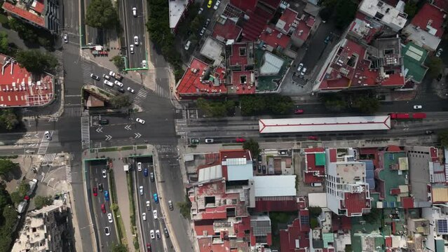 Aerial perspective's viaducto and metrobus from above at Mexico City
